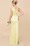 One Shoulder Sheath Eucalyptus Ruched Bridesmaid Dress