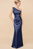 One Shoulder Sheath Eucalyptus Ruched Bridesmaid Dress