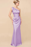 One Shoulder Sheath Eucalyptus Ruched Bridesmaid Dress