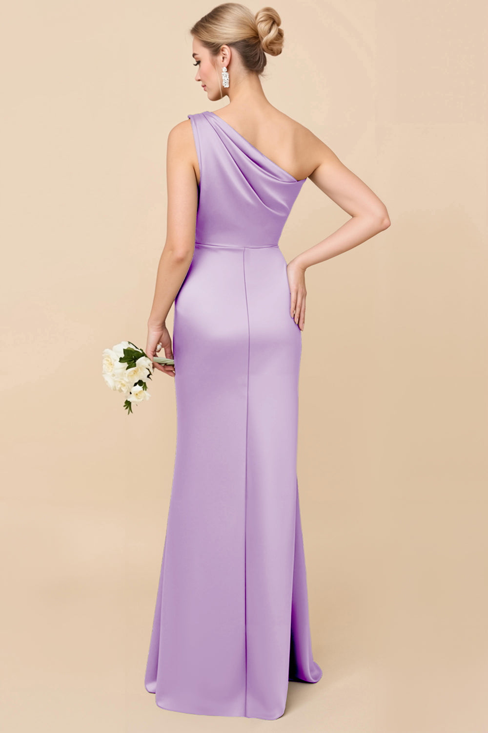 One Shoulder Sheath Eucalyptus Ruched Bridesmaid Dress