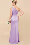 One Shoulder Sheath Eucalyptus Ruched Bridesmaid Dress