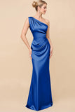 One Shoulder Sheath Eucalyptus Ruched Bridesmaid Dress