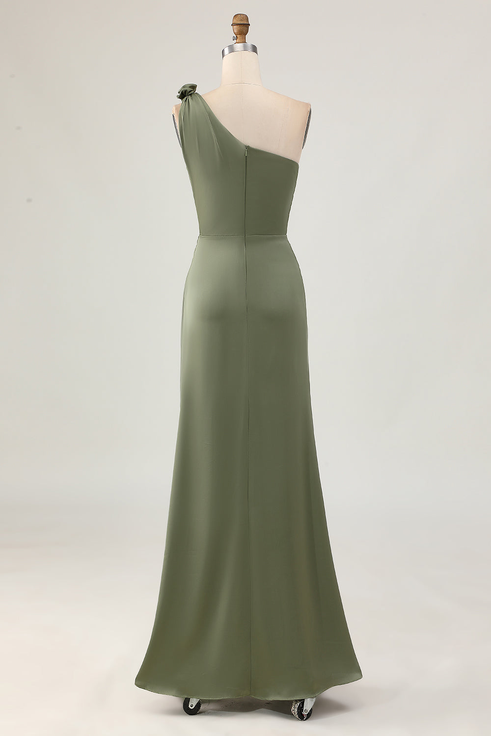 One Shoulder Eucalyptus Mermaid Long Bridesmaid Dress with Slit