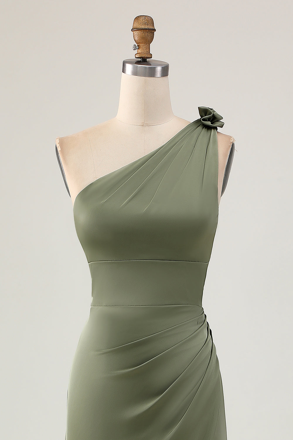 One Shoulder Eucalyptus Mermaid Long Bridesmaid Dress with Slit