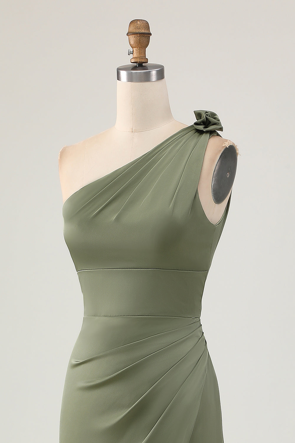 One Shoulder Eucalyptus Mermaid Long Bridesmaid Dress with Slit