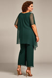 Pine 2 Piece Chiffon Plus Size Mother of the Bride Pant Suits