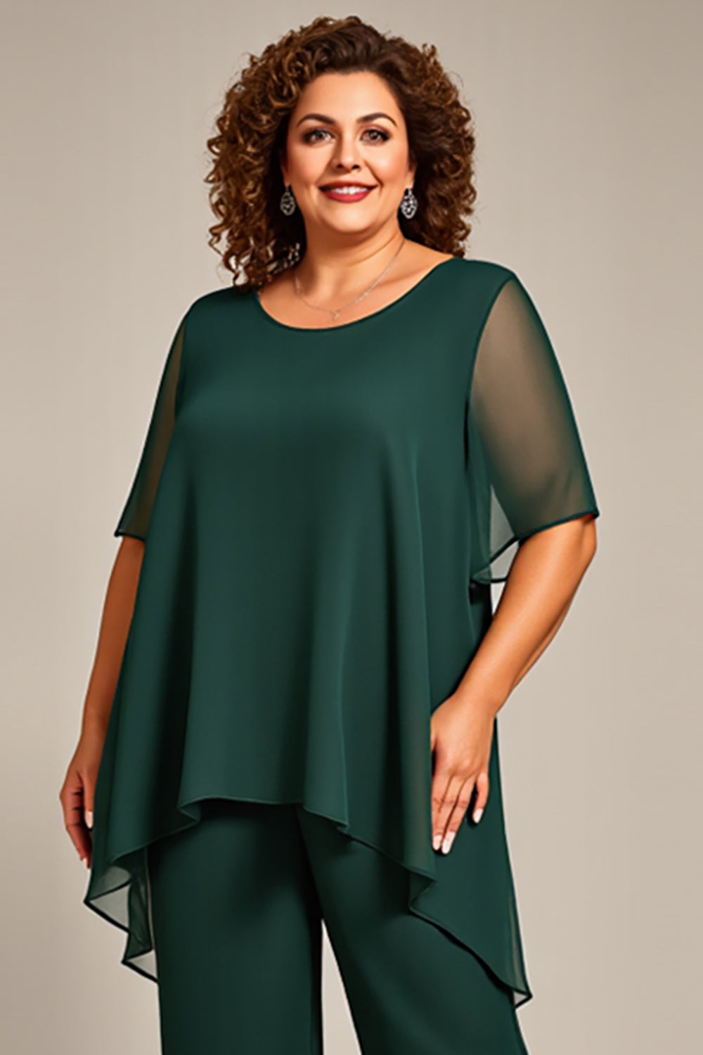 Pine 2 Piece Chiffon Plus Size Mother of the Bride Pant Suits