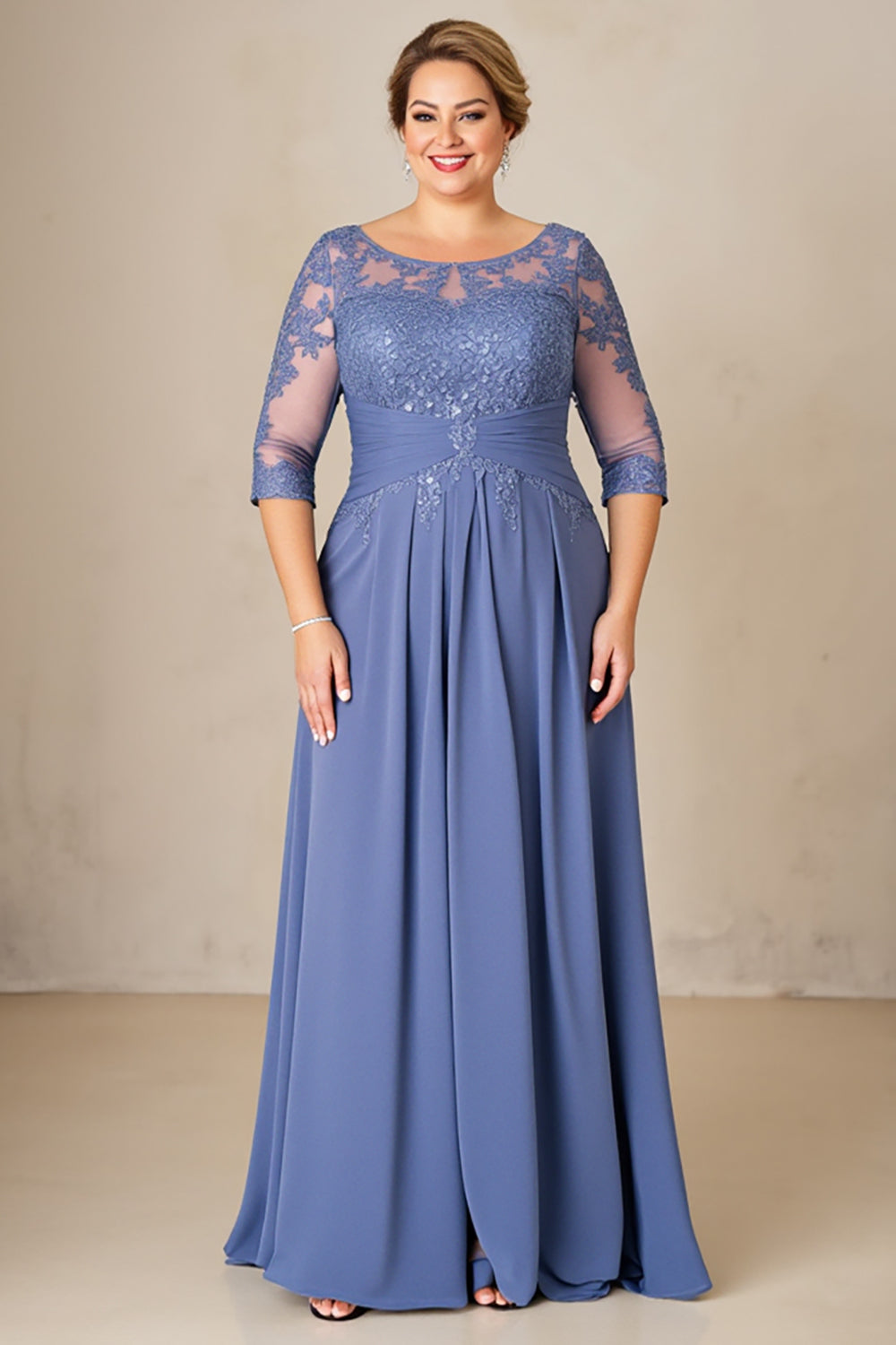 Dusty Blue A Line Chiffon Lace Plus Size Mother of the Bride Dress