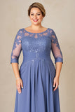 Dusty Blue A Line Chiffon Lace Plus Size Mother of the Bride Dress