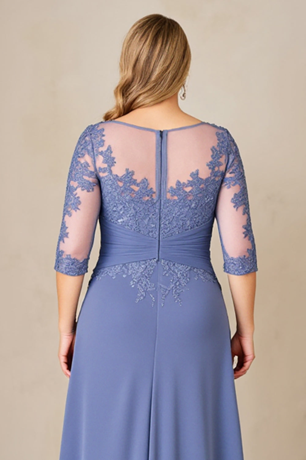 Dusty Blue A Line Chiffon Lace Plus Size Mother of the Bride Dress