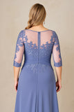 Dusty Blue A Line Chiffon Lace Plus Size Mother of the Bride Dress