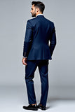Dark Blue 2-pieces Single Breasted Lapel Slim-fit Men's Suit