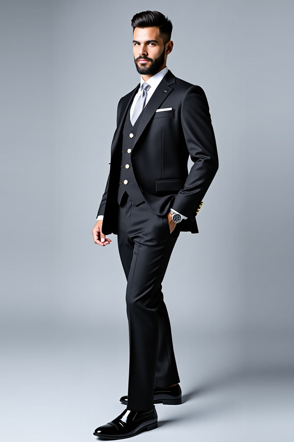 Black Notched Lapel 3 Pieces Men's Prom Suits