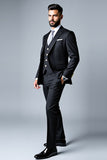Black Notched Lapel 3 Pieces Men's Prom Suits