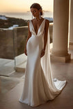 Mermaid Spaghetti Straps lvory Satin Long Wedding Dress