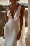 Mermaid Spaghetti Straps lvory Satin Long Wedding Dress
