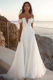 lvory A Line Off The Shoulder Appliqued Long Wedding Dress