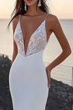 Spaghetti Straps Mermaid Ivory Satin Lace Wedding Dress