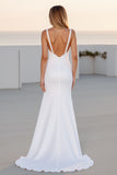 Crepe Spaghetti Straps Ivory A Line Wedding Dress With Slit