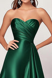 Dark Green A Line Satin Sweetheart Long Prom Dress