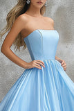 Sky Blue A-Line Strapless Long Prom Dress