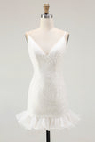 Bodycon Sequins White Short Graduation Dress