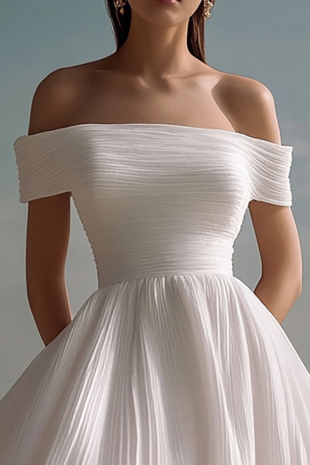 A-Line Of the Shoulder Chiffon Little White Graduation Dress