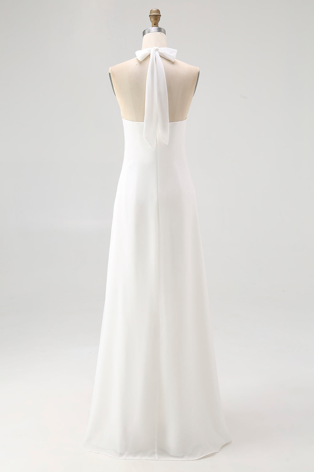 White Sheath Halter Chiffon Long Boho Beach Dress