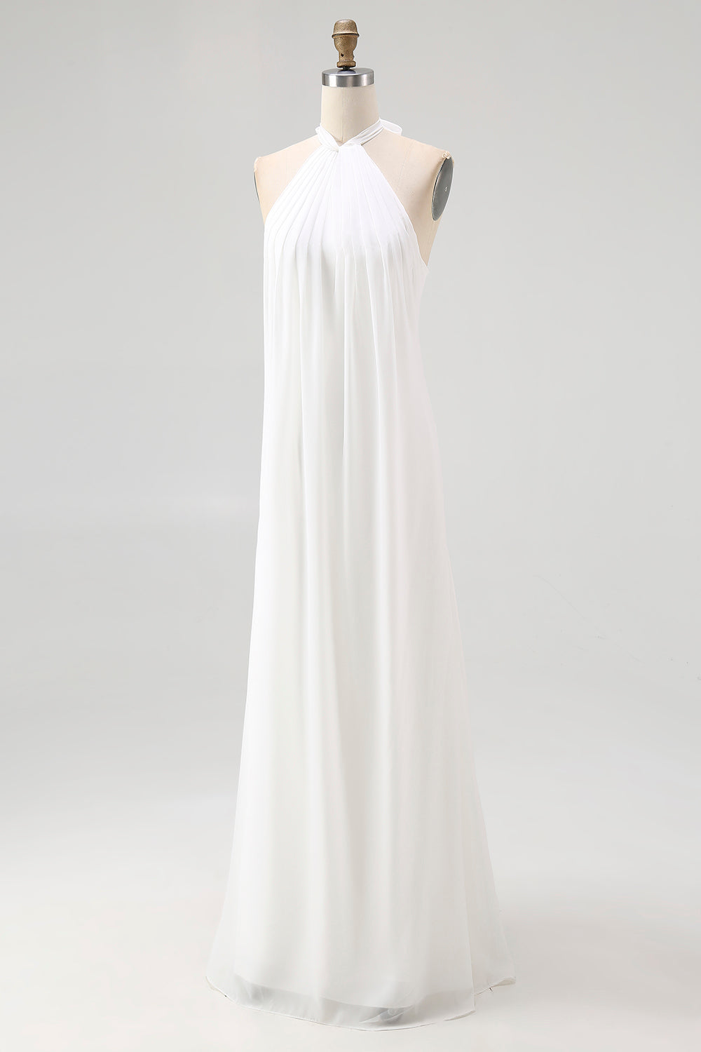 White Sheath Halter Chiffon Long Boho Beach Dress