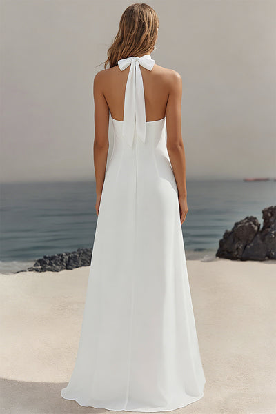 halter chiffon beach wedding dress ZAPAKA Women White Long Sheath Bridal Dress, White / US16W Navy Suit and Black tone:DARK Days:8 Built in Bra