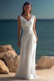 Elegant White Ruched V Neck Chiffon Beach Dress