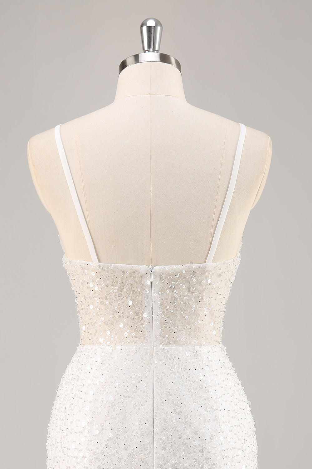 White Bodycon V Neck Mini Graduation Dress With Sequins