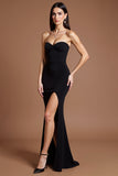 Sweetheart Black Mermaid Crepe Formal Dress with Slit