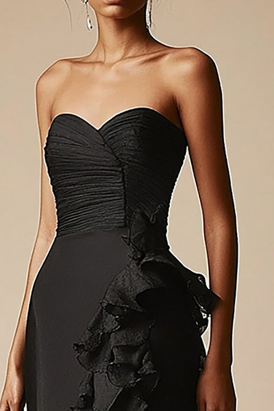 Zapaka Women Strapless Formal Dress Black Sweetheart Mermaid Ruffles