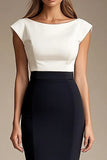 Black and White Bodycon Boat Neck Formal Dress