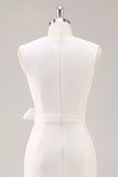 White V-Neck Satin Formal Dress with Belt