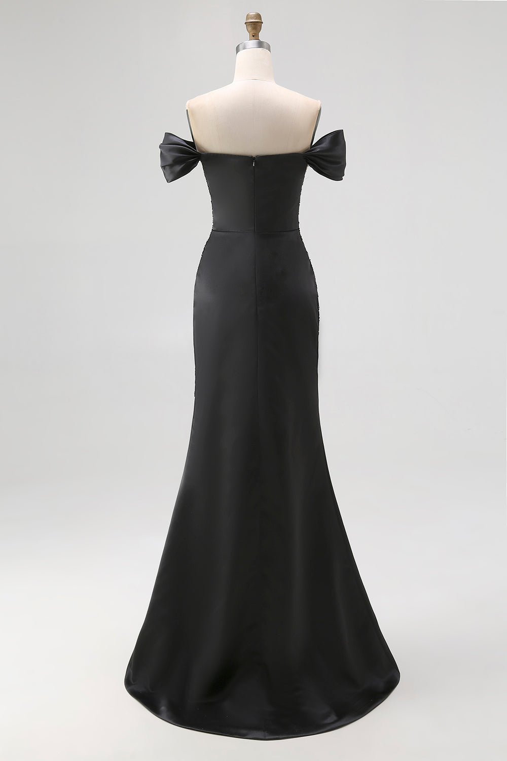 Off The Shoulder Sequins Satin Mermaid Black Gala Dress with Slit