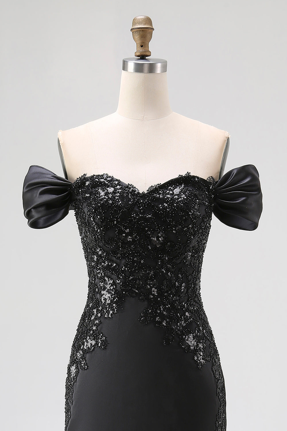 Off The Shoulder Sequins Satin Mermaid Black Gala Dress with Slit
