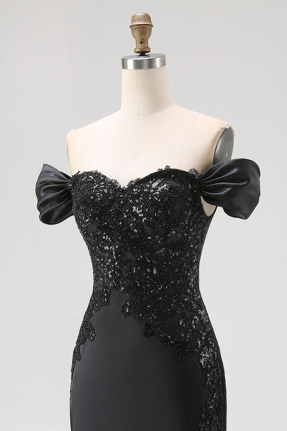 Off The Shoulder Sequins Satin Mermaid Black Gala Dress with Slit