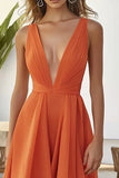 Orange Ruffled A Line Chiffon Wedding Guest Dress