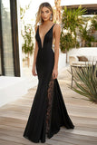 Black Mermaid Satin Wedding Guest Dress With Lace