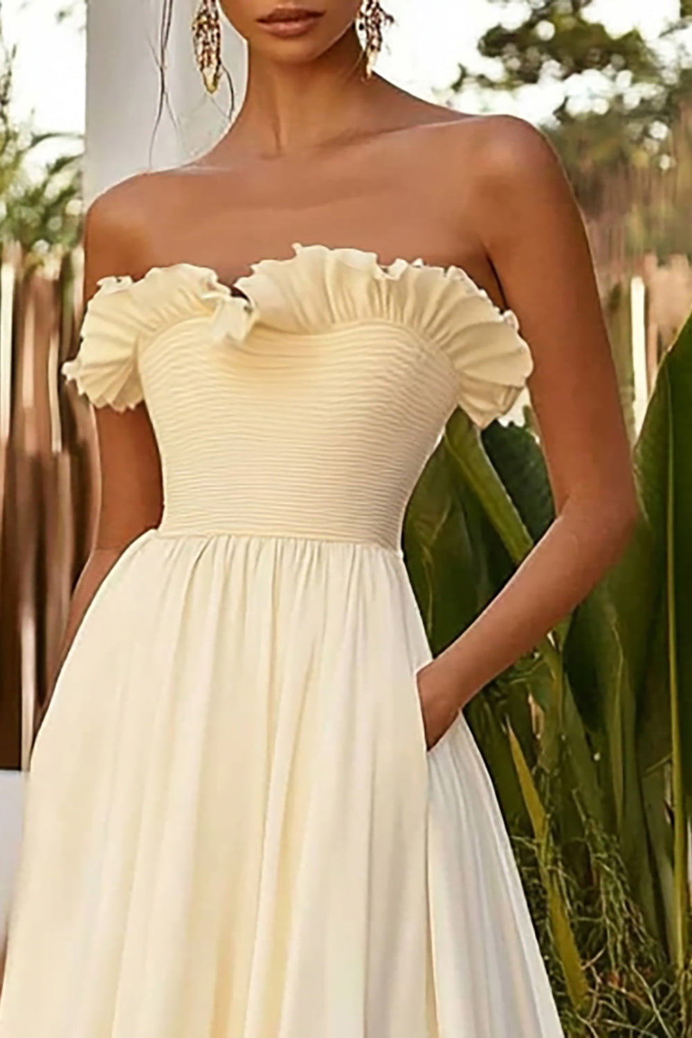 Strapless Ruffled A Line Daffodil Wedding Guest Dress