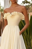 Strapless Ruffled A Line Daffodil Wedding Guest Dress