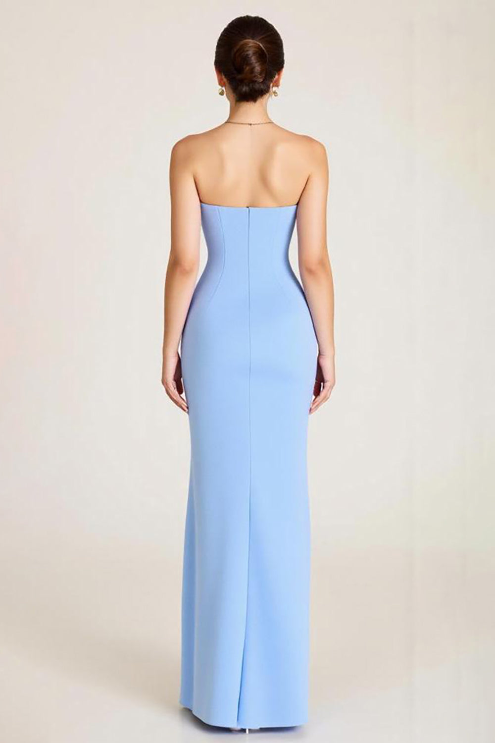 Sky Blue Sheath Ruched Wedding Guest Dress With Slit