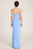 Sky Blue Sheath Ruched Wedding Guest Dress With Slit
