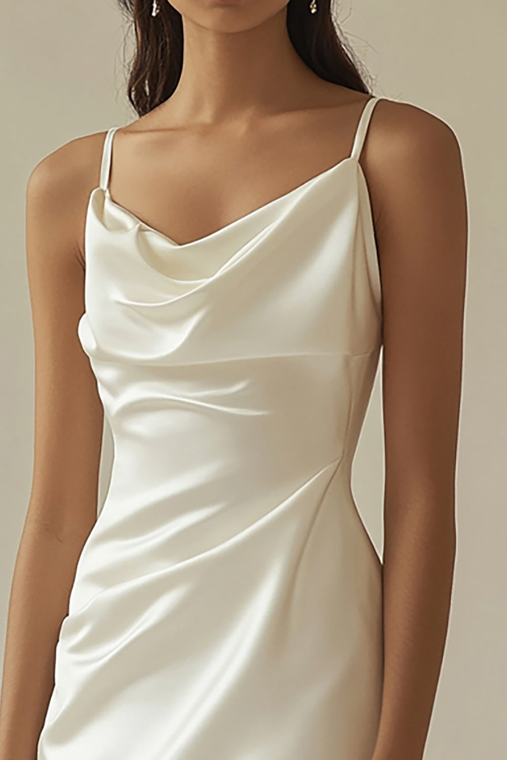 Cowl Neck Satin Short White Graduation Dress