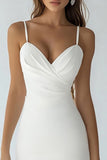 White High Low Ruched Bodycon Graduation Dress