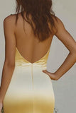 Light yellow Halter Mermaid Satin Bridesmaid Dress