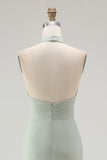 Dusty Sage Halter Mermaid Chiffon Bridesmaid Dress With Ruffles