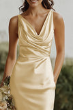 Daffodil V-Neck Sheath Satin Bridesmaid Dress